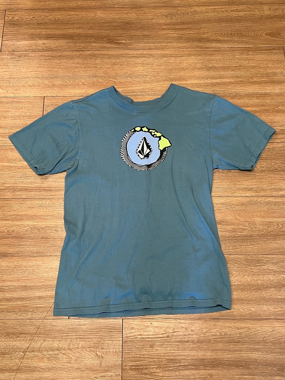 Volcom Men's Short Sleeve Graphic Tee - Teal Blue with Yellow Accent